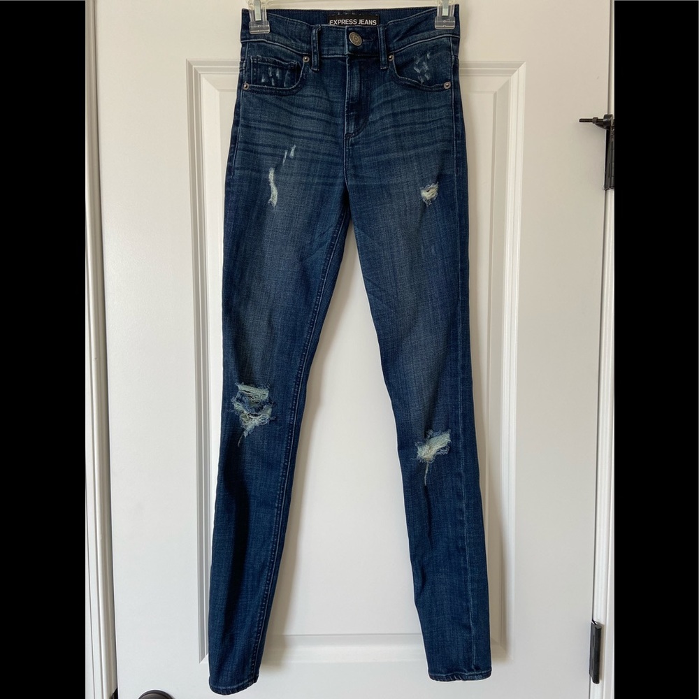Express High Rise Dark Wash Distressed Legging
